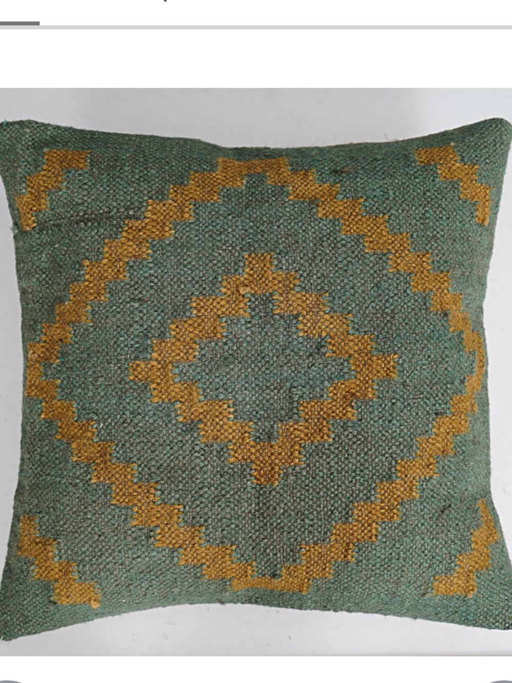Decorative Indian Vintage Jute Kilim Throw Pillow Cover SQUARE 18x18” GREEN GOLD - Picture 1 of 10